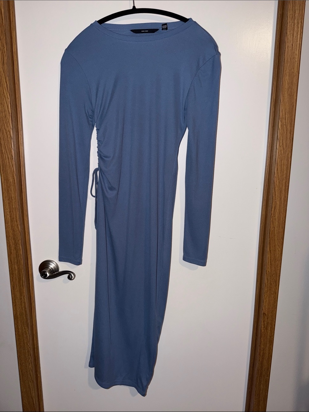 Vero Moda Slate Blue Long-Sleeve Side-Ruched Maxi Dress